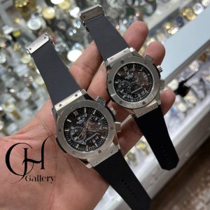ساعت مردانه و زنانه برند هابلوت صفحه اسکلتون نقره ای(Hublot)