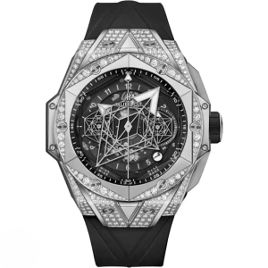 ساعت هابلوت مردانه مدل کهکشانی نقره ای فول نگین (HUBLOT Unico Sang)
