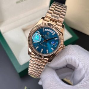 ساعت مچی مردانه اتومات برند رولکس دی دیت ROLEX DAY DATE (رزگلد صفحه سورمه ای)